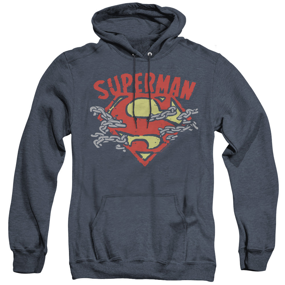 SUPERMAN/CHAIN BREAKING - ADULT HEATHER HOODIE - NAVY