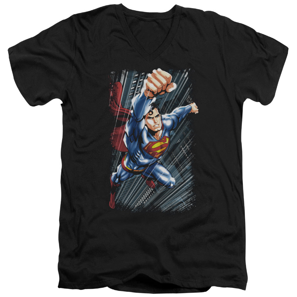 SUPERMAN/FASTER THAN - S/S ADULT V-NECK 30/1 - BLACK