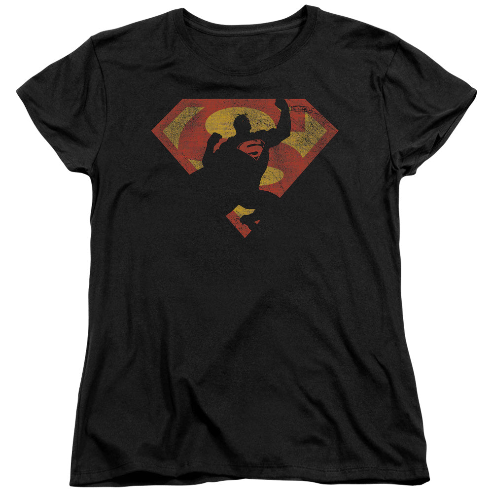SUPERMAN/S SHIELD KNOCKOUT - S/S WOMENS TEE - BLACK