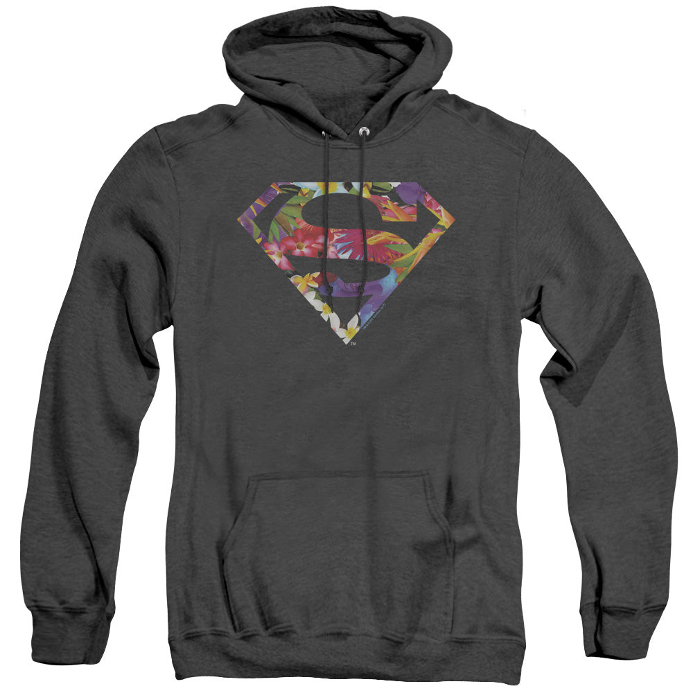 SUPERMAN/HAWAIIAN SHIELD - ADULT HEATHER HOODIE - BLACK