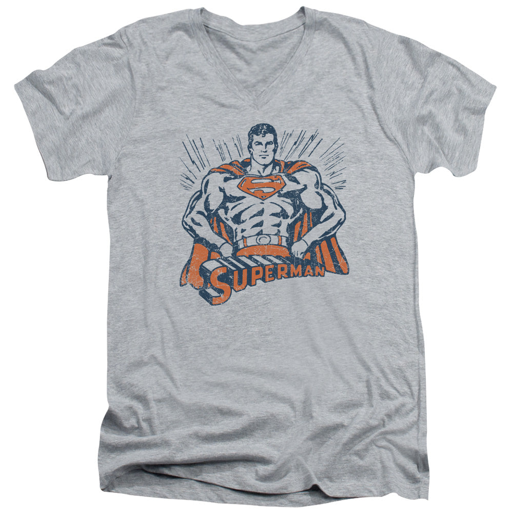 SUPERMAN/VINTAGE STANCE - S/S ADULT V-NECK 30/1 - ATHLETIC HEATHER