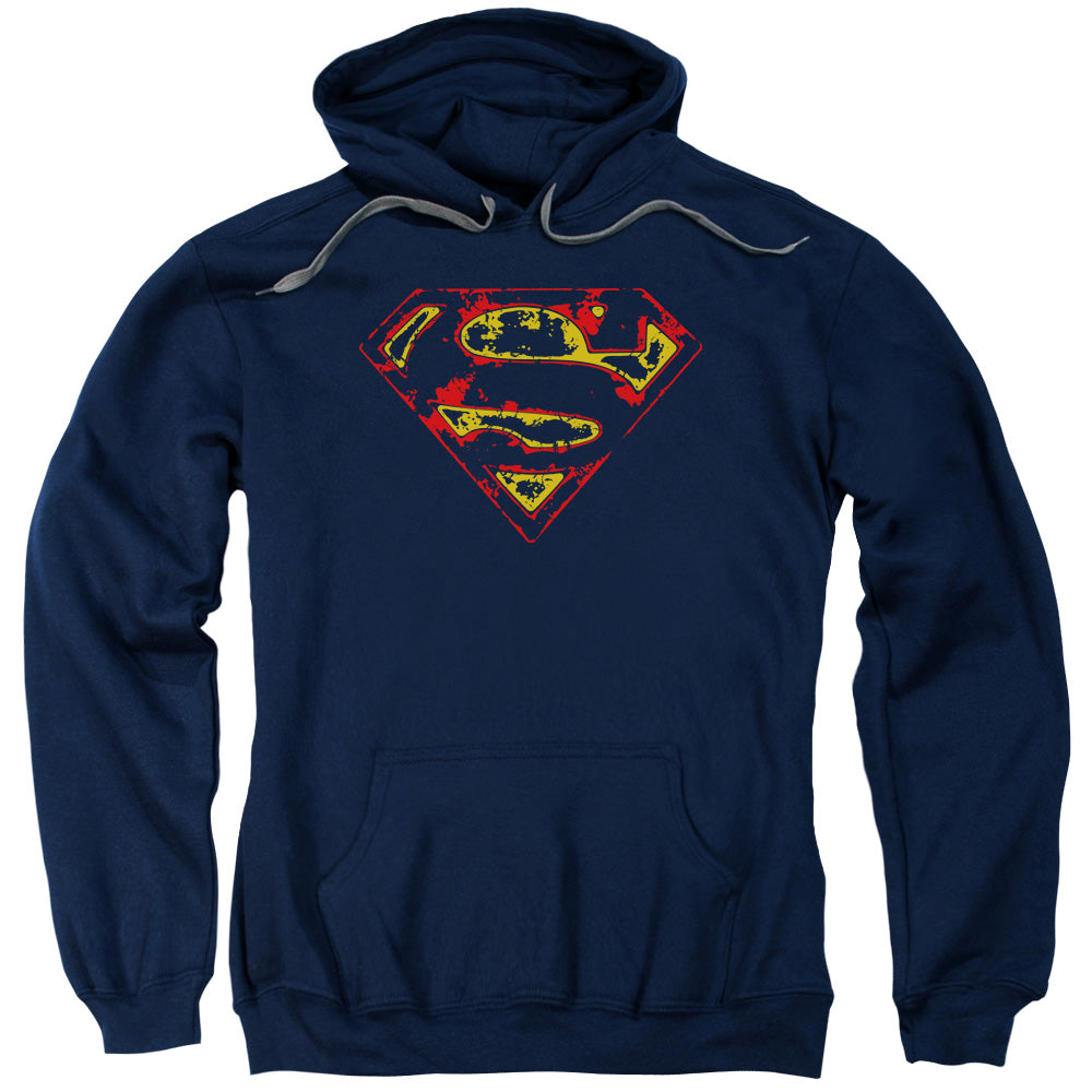 SUPERMAN/SUPER DISTRESSED - ADULT PULLOVER HOODIE - NAVY