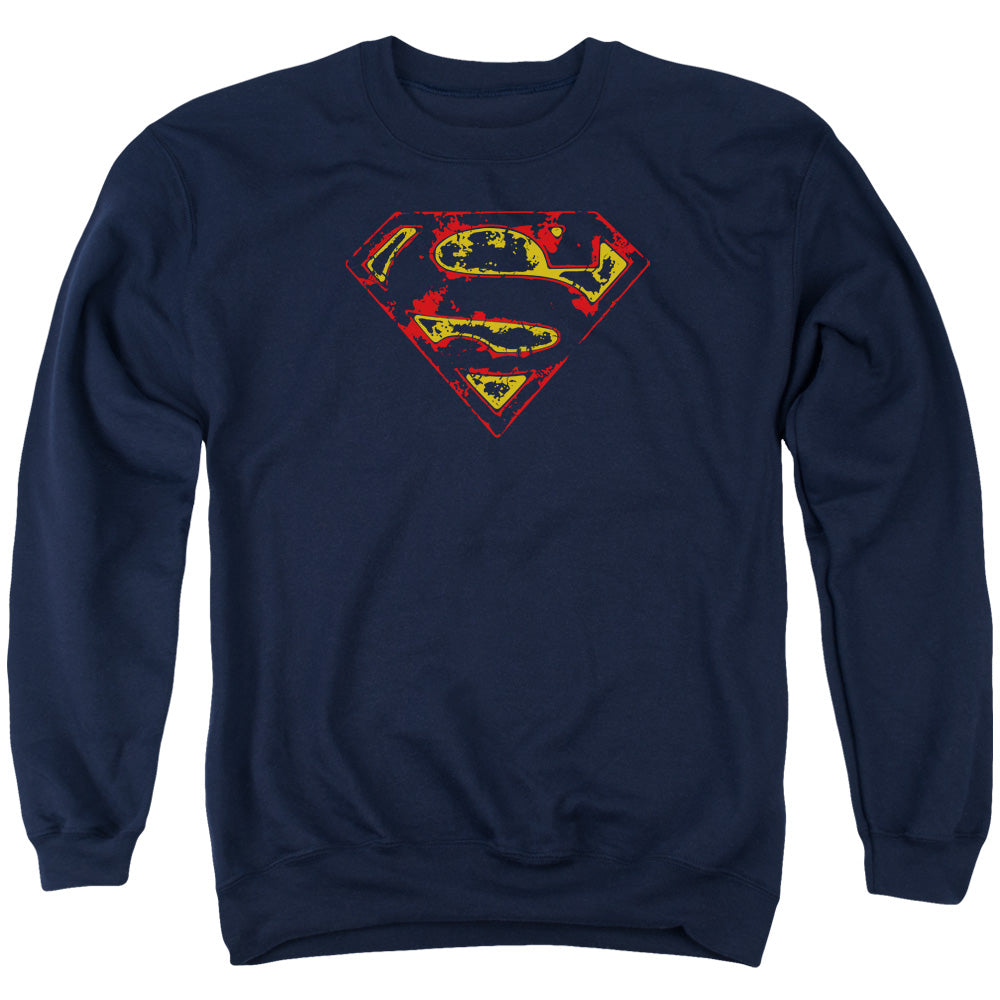 SUPERMAN/SUPER DISTRESSED - ADULT CREWNECK SWEATSHIRT - NAVY