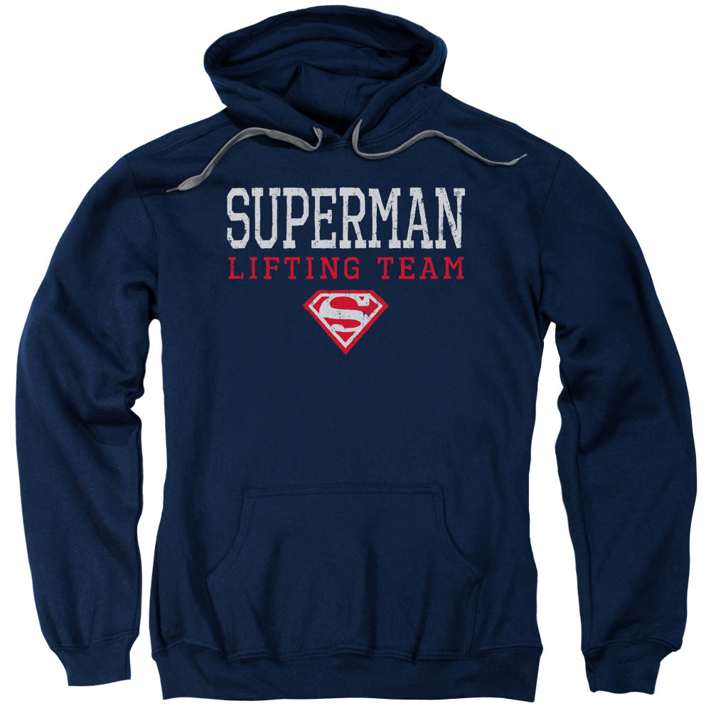 SUPERMAN/LIFTING TEAM - ADULT PULLOVER HOODIE - NAVY