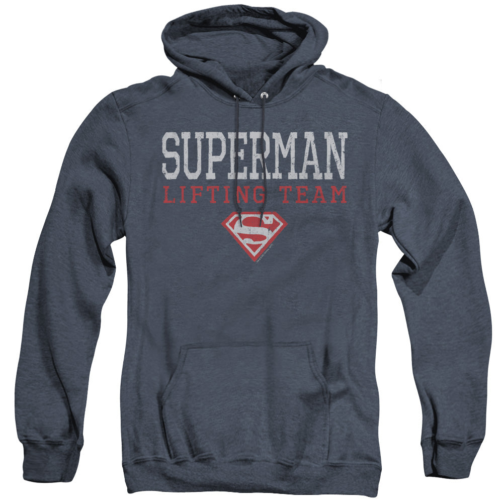 SUPERMAN/LIFTING TEAM - ADULT HEATHER HOODIE - NAVY
