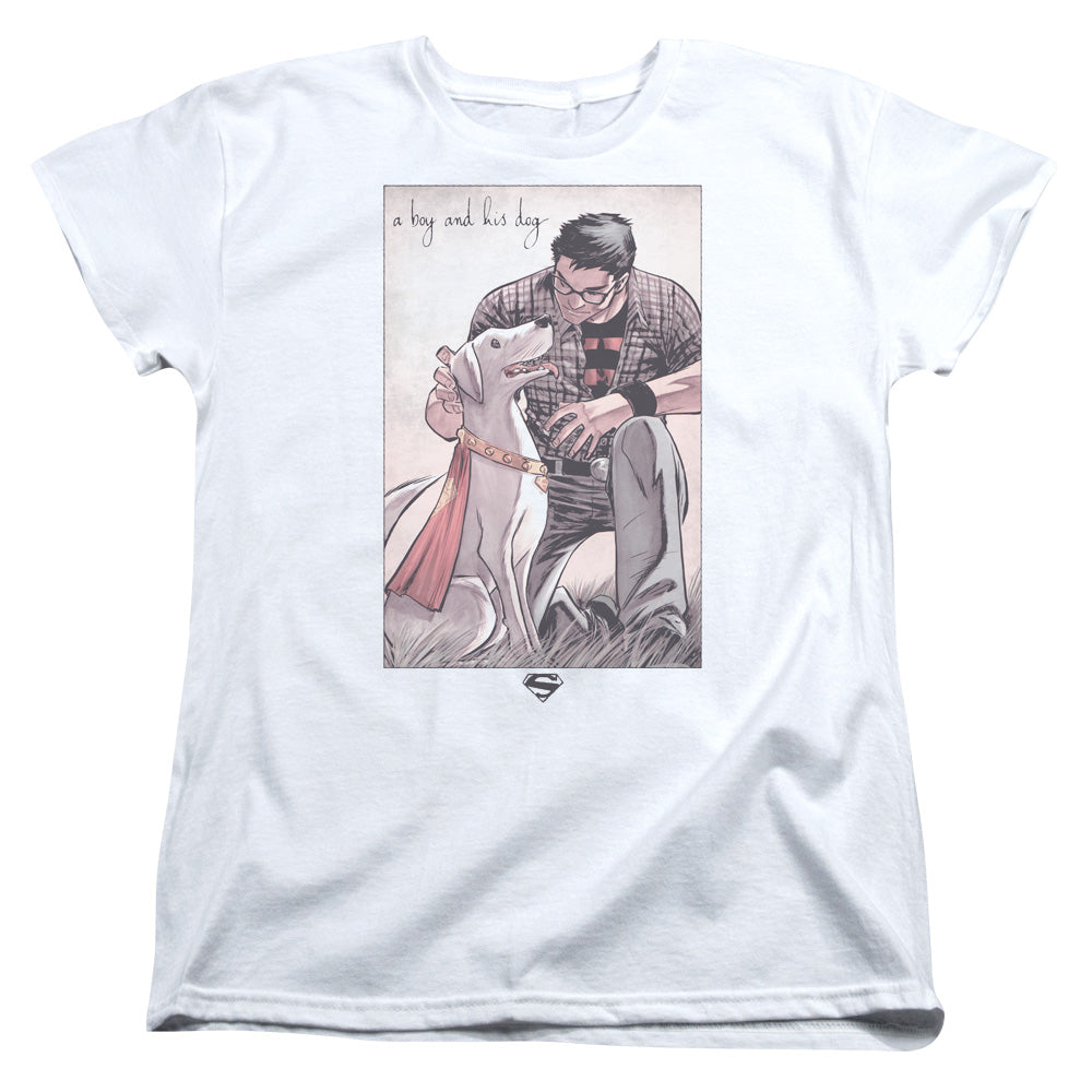 SUPERMAN/MANS BEST FRIEND - S/S WOMENS TEE - WHITE