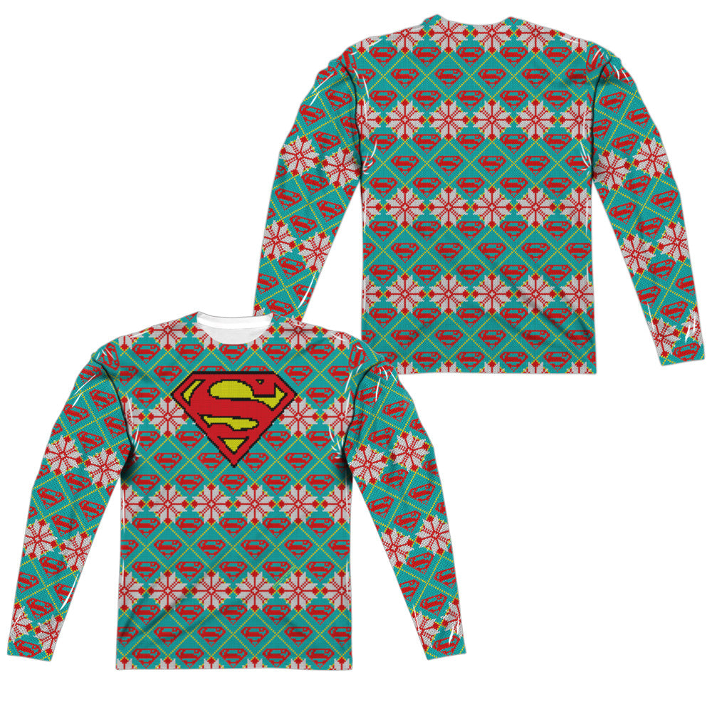 SUPERMAN/SHIELD SWEATER (FRONT/BACK PRINT) - L/S ADULT POLY CREW  - MULTI