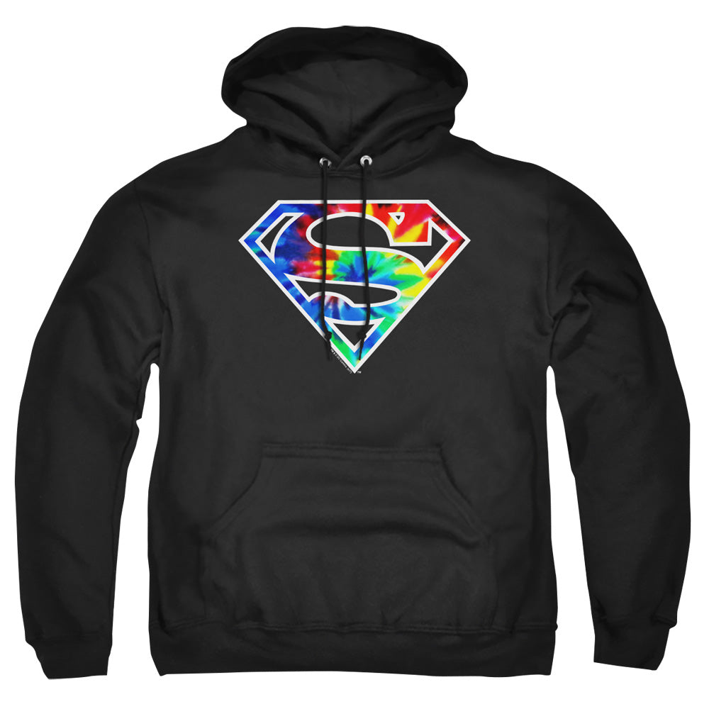 SUPERMAN/SUPERMAN TIE DYE LOGO - ADULT PULLOVER HOODIE - BLACK