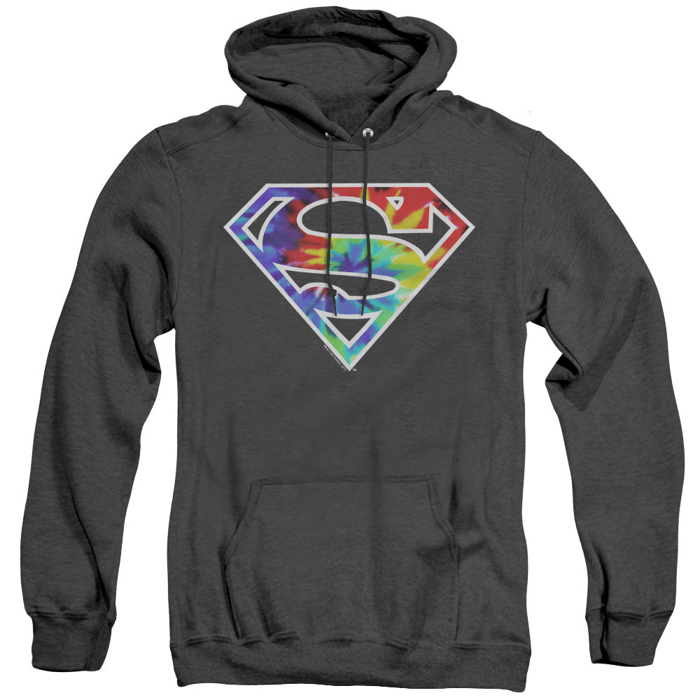 SUPERMAN/SUPERMAN TIE DYE LOGO - ADULT HEATHER HOODIE - BLACK