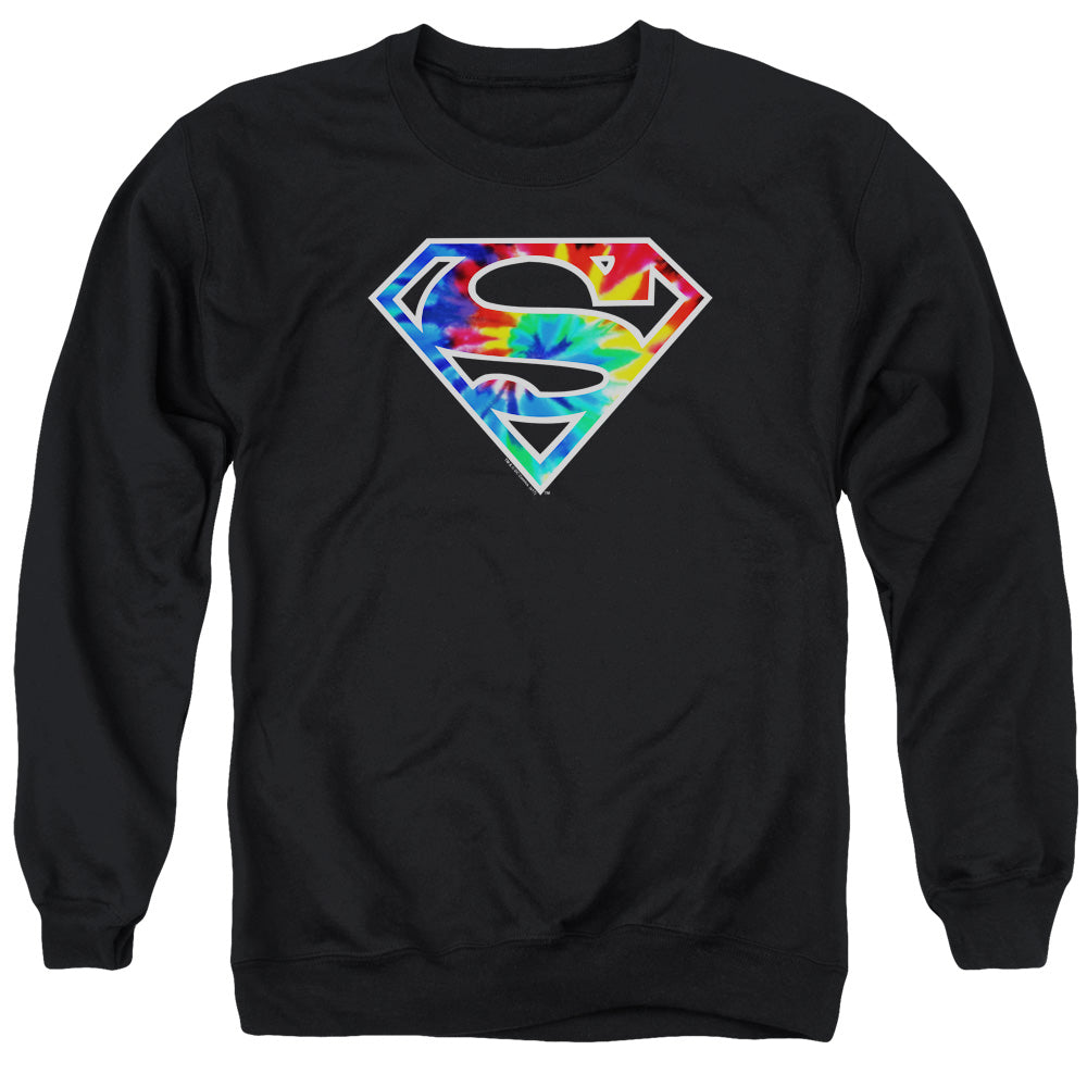 SUPERMAN/SUPERMAN TIE DYE LOGO - ADULT CREWNECK SWEATSHIRT - BLACK