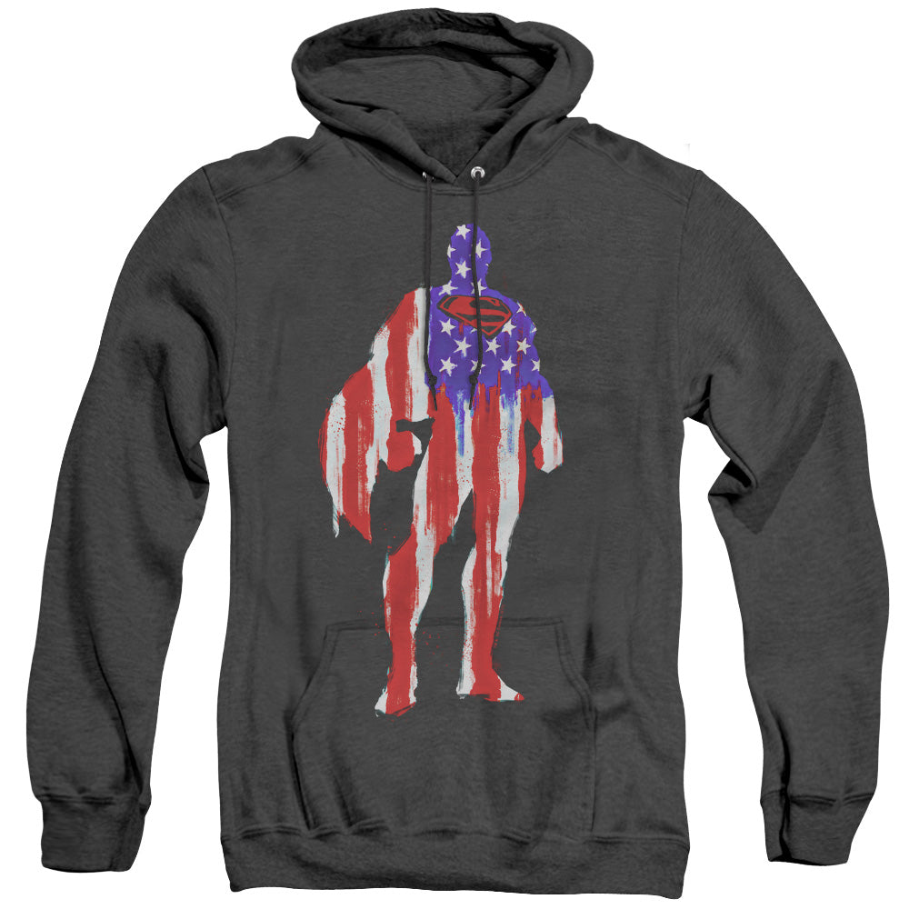 SUPERMAN/FLAG SILHOUETTE - ADULT HEATHER HOODIE - BLACK
