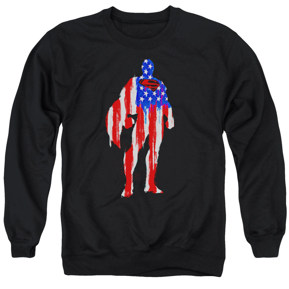SUPERMAN/FLAG SILHOUETTE - ADULT CREWNECK SWEATSHIRT - BLACK
