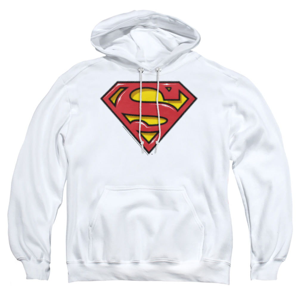 SUPERMAN/AIRBRUSH SHIELD - ADULT PULLOVER HOODIE - WHITE