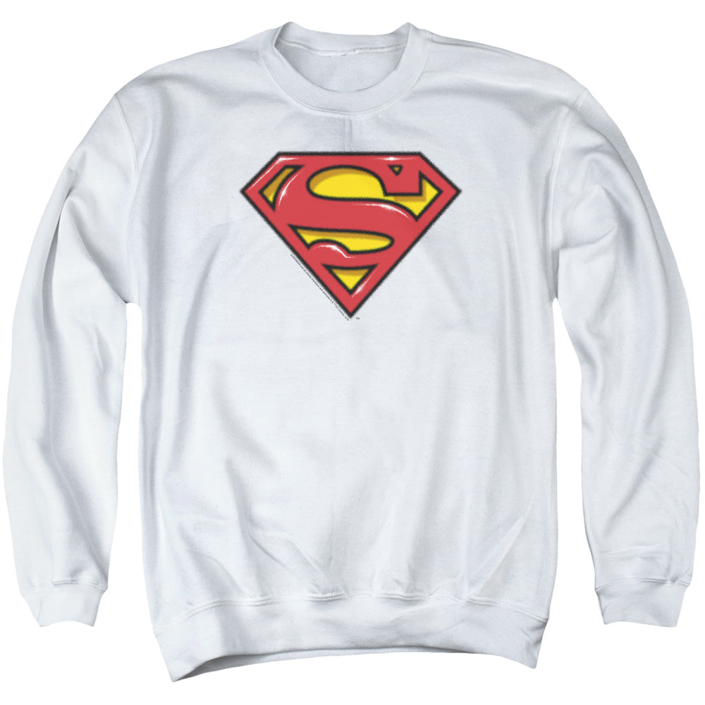 SUPERMAN/AIRBRUSH SHIELD - ADULT CREWNECK SWEATSHIRT - WHITE