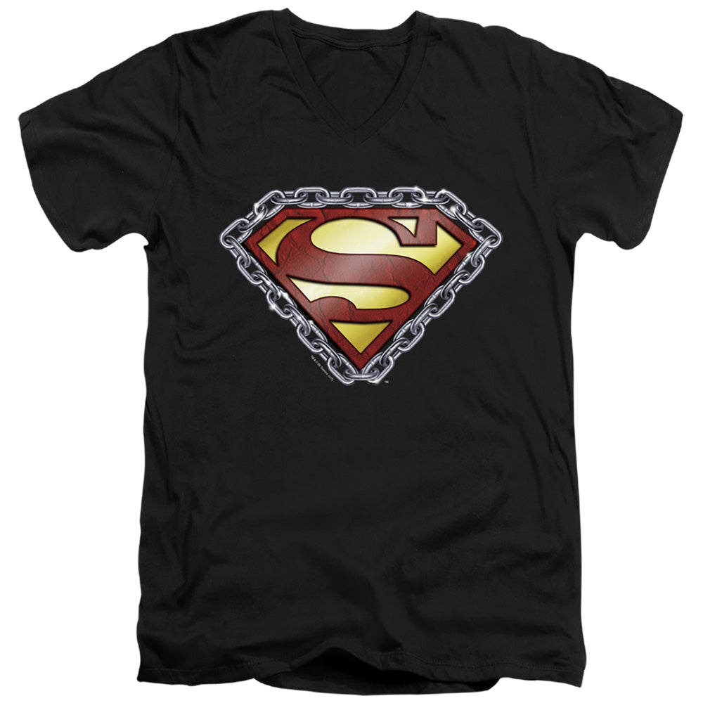SUPERMAN/CHAINED SHIELD - S/S ADULT V-NECK 30/1 - BLACK