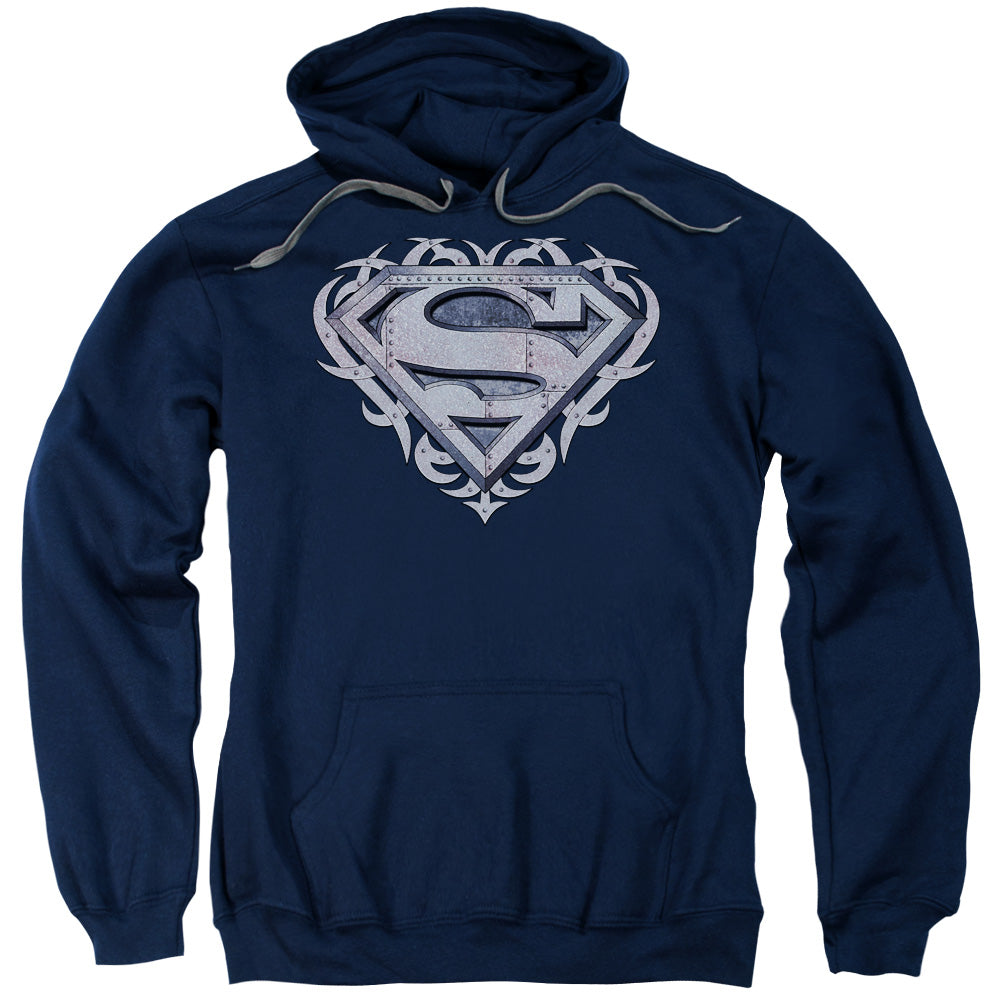 SUPERMAN/TRIBAL STEEL SHIELD - ADULT PULLOVER HOODIE - NAVY