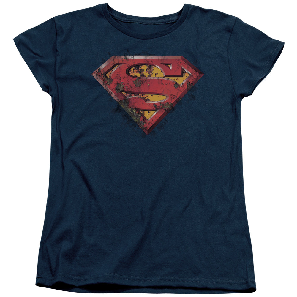 SUPERMAN/RUSTED SHIELD - S/S WOMENS TEE - NAVY