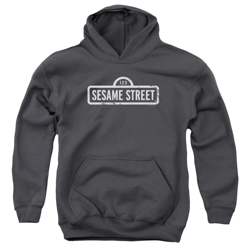 SESAME STREET/ONE COLOR LOGO - YOUTH PULLOVER HOODIE - CHARCOAL