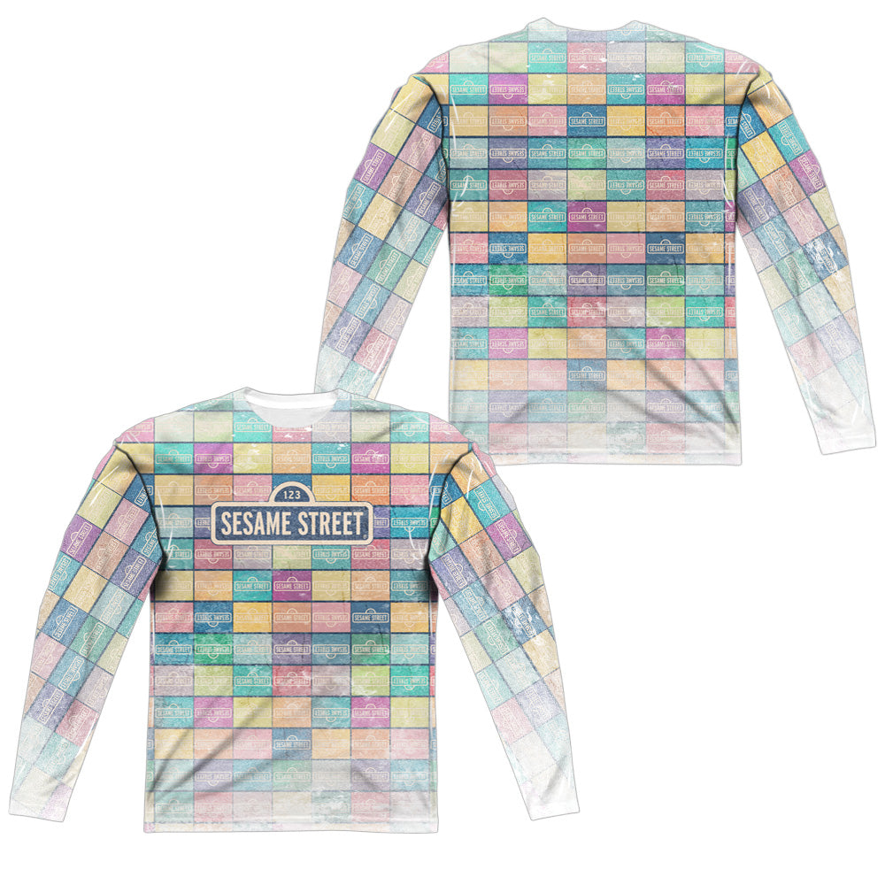 SESAME STREET/COLOR BLOCK (FRONT/BACK PRINT) - L/S ADULT POLY CREW  - MULTI