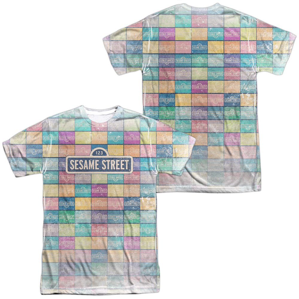 SESAME STREET/COLOR BLOCK (FRONT/BACK PRINT) - S/S ADULT POLY CREW - MULTI