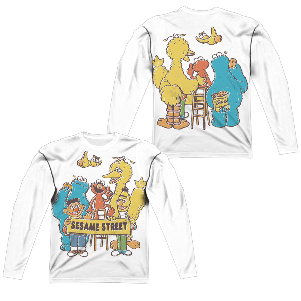 SESAME STREET/BLOCK PARTY (FRONT/BACK PRINT) - L/S ADULT POLY CREW  - MULTI