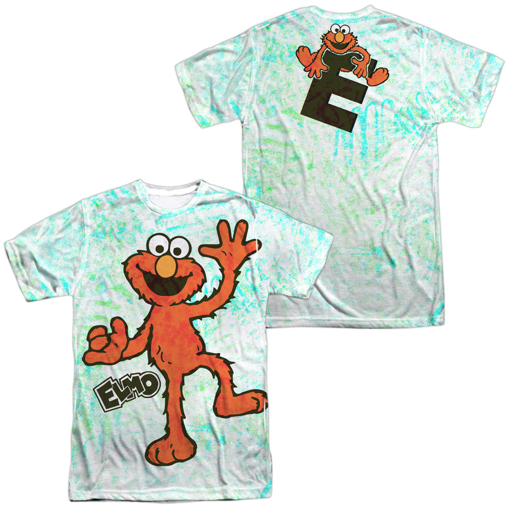SESAME STREET/ELMO SCRIBBLE (FRONT/BACK PRINT) - S/S ADULT POLY CREW - MULTI