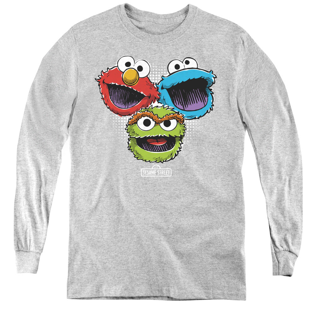 SESAME STREET/HALFTONE HEADS - YOUTH LONG SLEEVE TEE - ATHLETIC HEATHER
