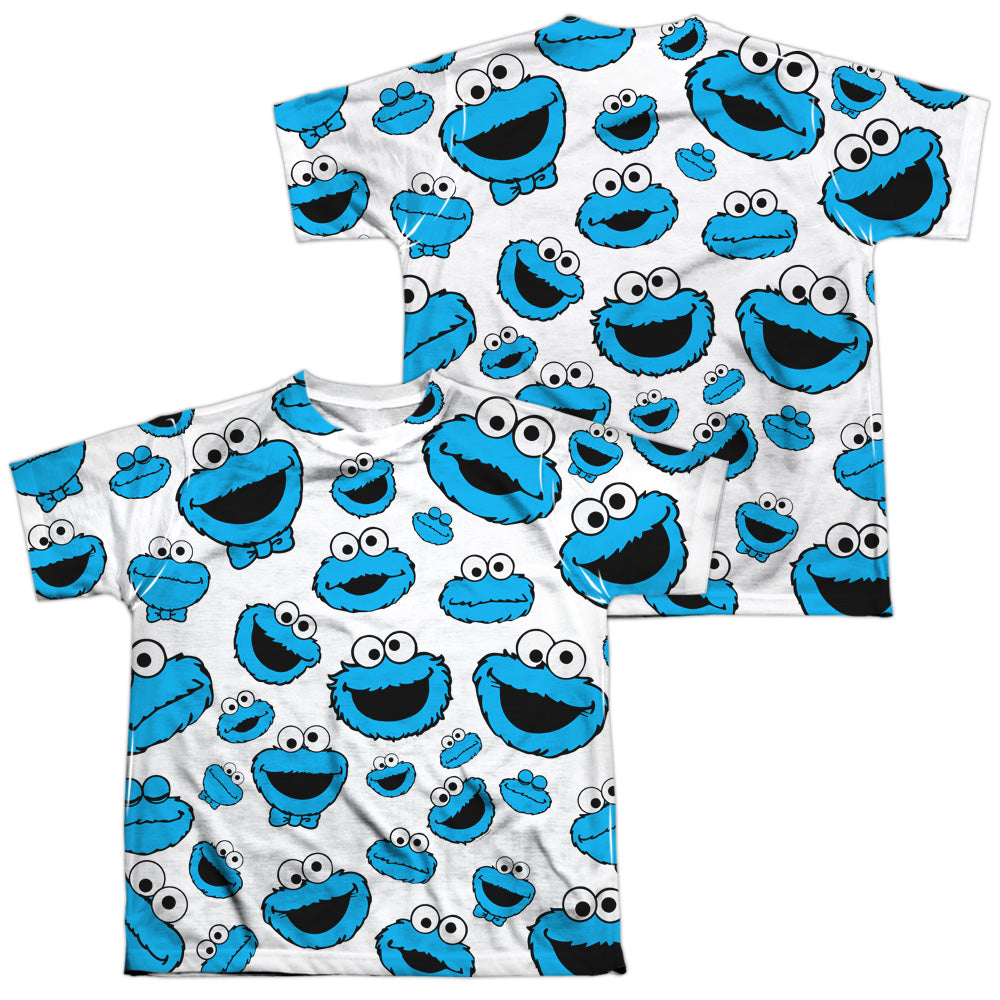 SESAME STREET/COOKIE FACE PATTERN (FRONT/BACK PRINT) - S/S YOUTH POLY CREW - MULTI