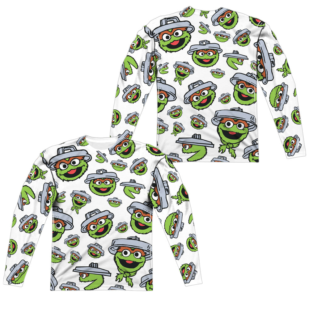 SESAME STREET/OSCAR FACE PATTERN (FRONT/BACK PRINT) - L/S ADULT POLY CREW  - MULTI