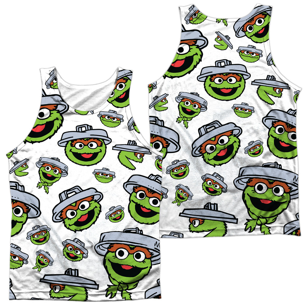SESAME STREET/OSCAR FACE PATTERN (FRONT/BACK PRINT) - ADULT POLY TANK TOP - MULTI