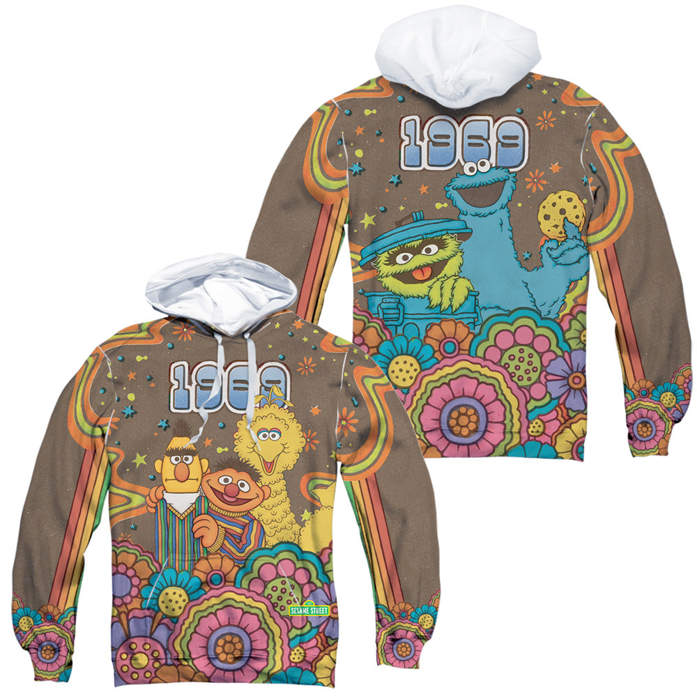 SESAME STREET/PSYCHEDELIC 69 (FRONT/BACK PRINT) - ADULT POLY PULLOVER HOODIE - MULTI