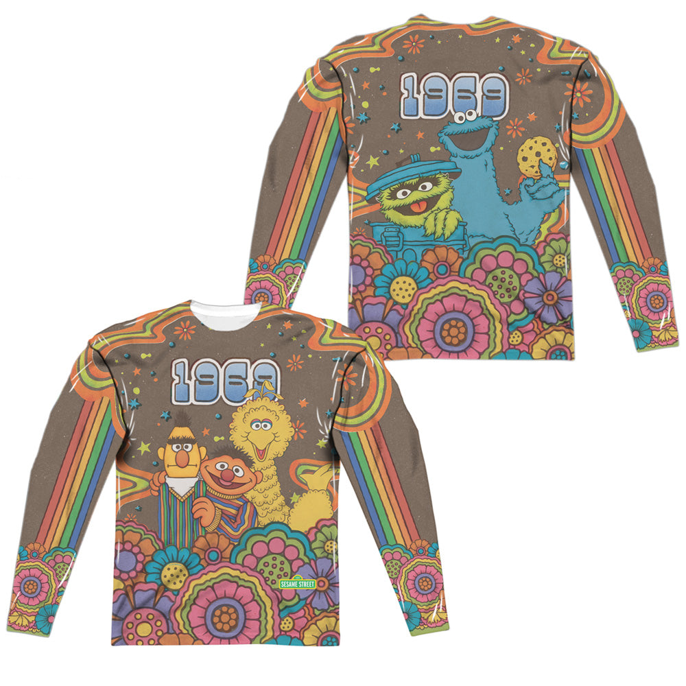 SESAME STREET/PSYCHEDELIC 69 (FRONT/BACK PRINT) - L/S ADULT POLY CREW  - MULTI