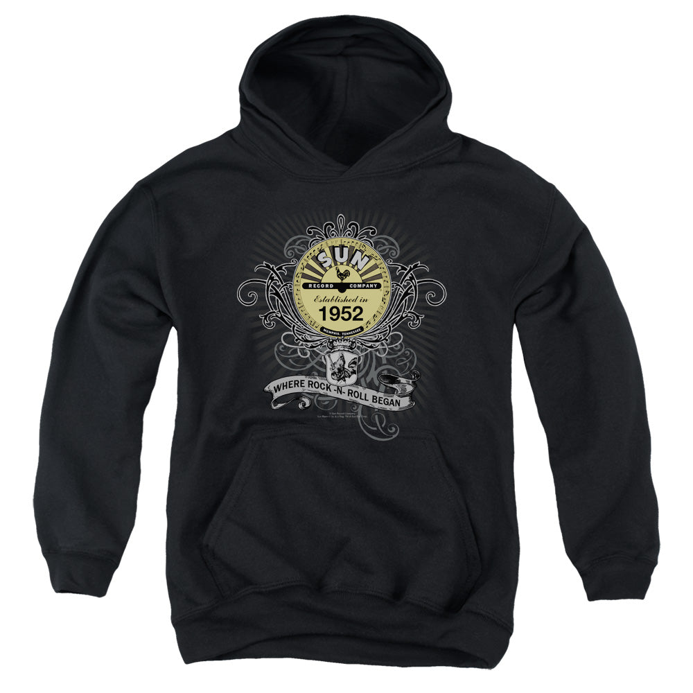 SUN/ROCKIN SCROLLS - YOUTH PULLOVER HOODIE - BLACK