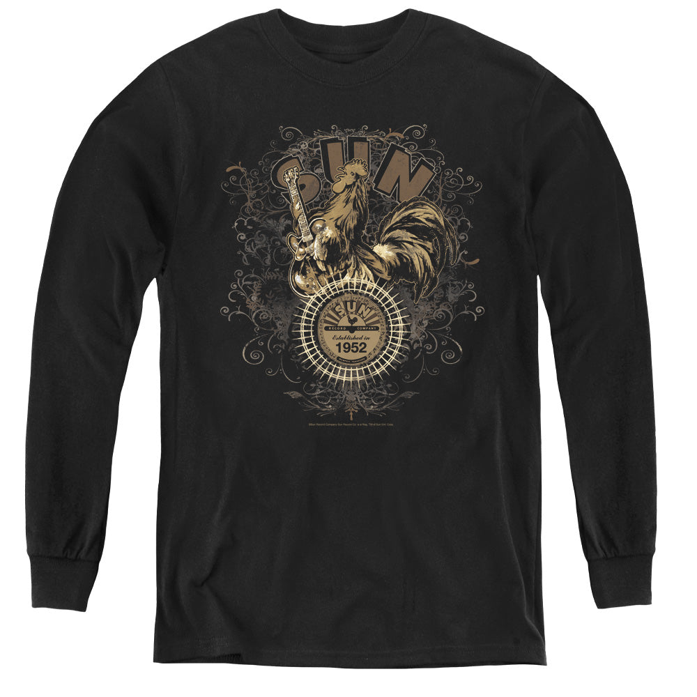 SUN/SCROLL AROUND ROOSTER - YOUTH LONG SLEEVE TEE - BLACK