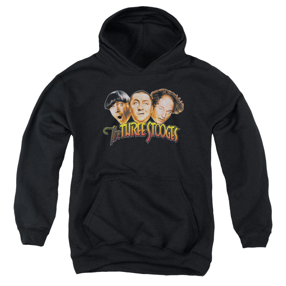 THREE STOOGES/THREE HEAD LOGO - YOUTH PULLOVER HOODIE - BLACK