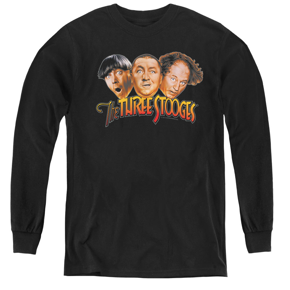 THREE STOOGES/THREE HEAD LOGO - YOUTH LONG SLEEVE TEE - BLACK
