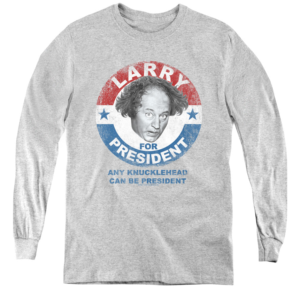 THREE STOOGES/LARRY FOR PRESIDENT - YOUTH LONG SLEEVE TEE - ATHLETIC HEATHER