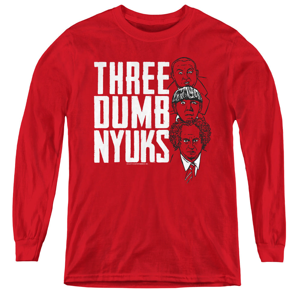 THREE STOOGES/THREE DUMB NYUKS - YOUTH LONG SLEEVE TEE - RED