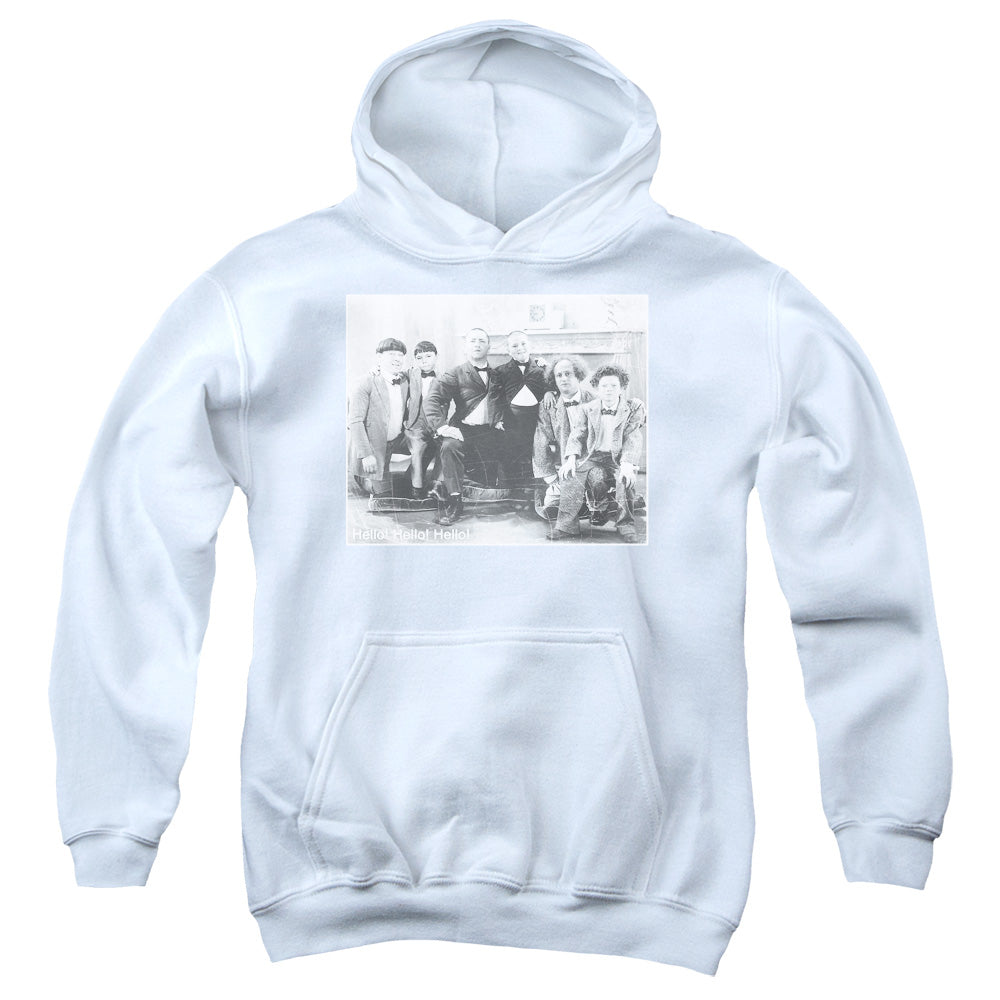 THREE STOOGES/HELLO - YOUTH PULLOVER HOODIE - WHITE