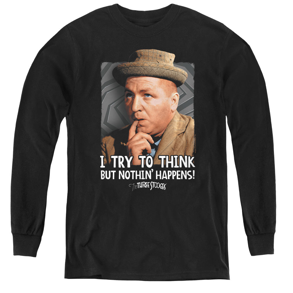 THREE STOOGES/TRY TO THINK - YOUTH LONG SLEEVE TEE - BLACK