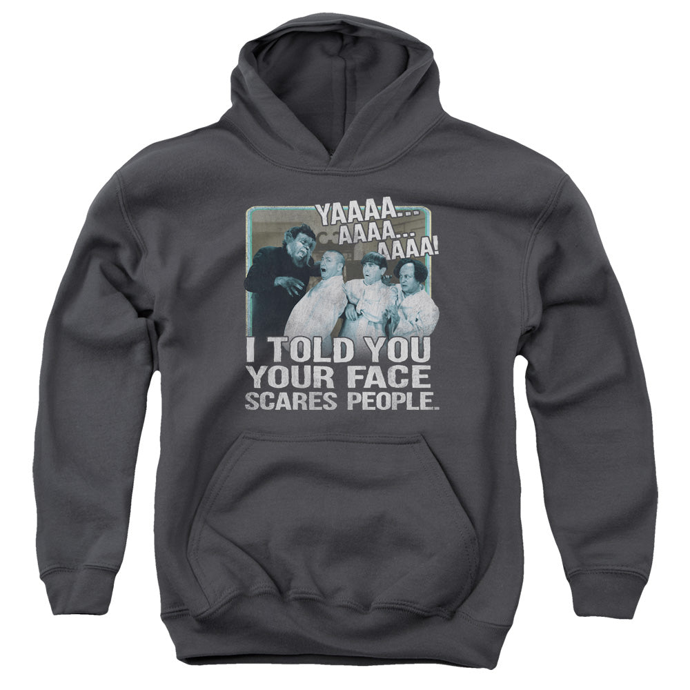 THREE STOOGES/SCARES PEOPLE - YOUTH PULLOVER HOODIE - CHARCOAL