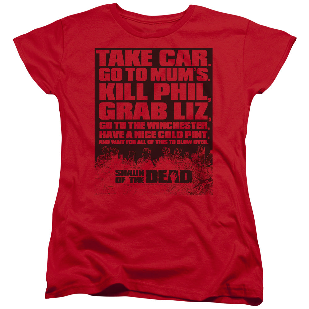 SHAUN OF THE DEAD/LIST - S/S WOMENS TEE - RED