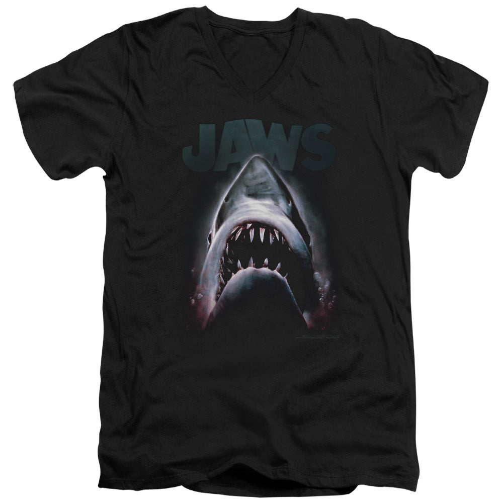 JAWS/TERROR IN THE DEEP - S/S ADULT V-NECK 30/1 - BLACK