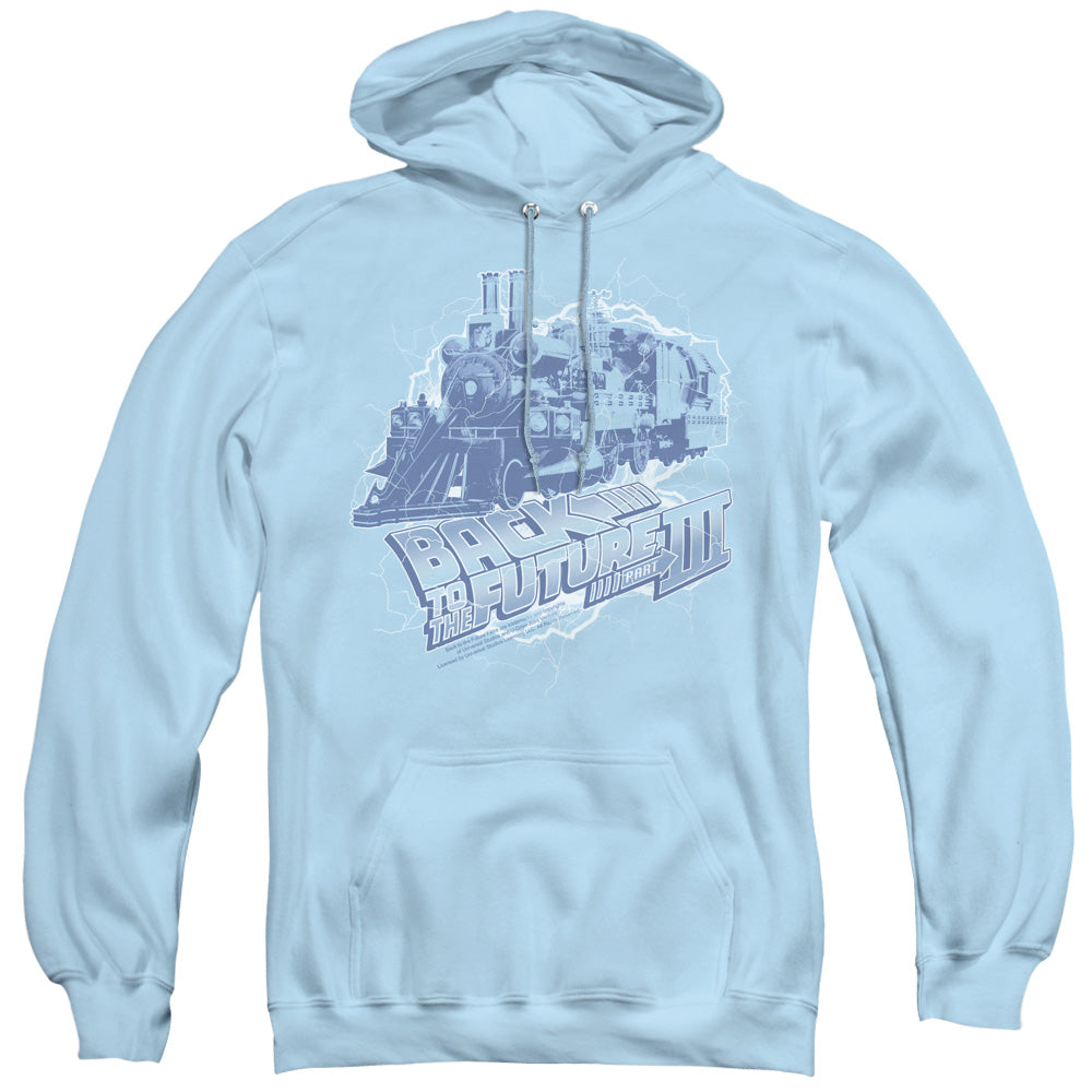 BACK TO THE FUTURE III/TIME TRAIN - ADULT PULLOVER HOODIE - LIGHT BLUE