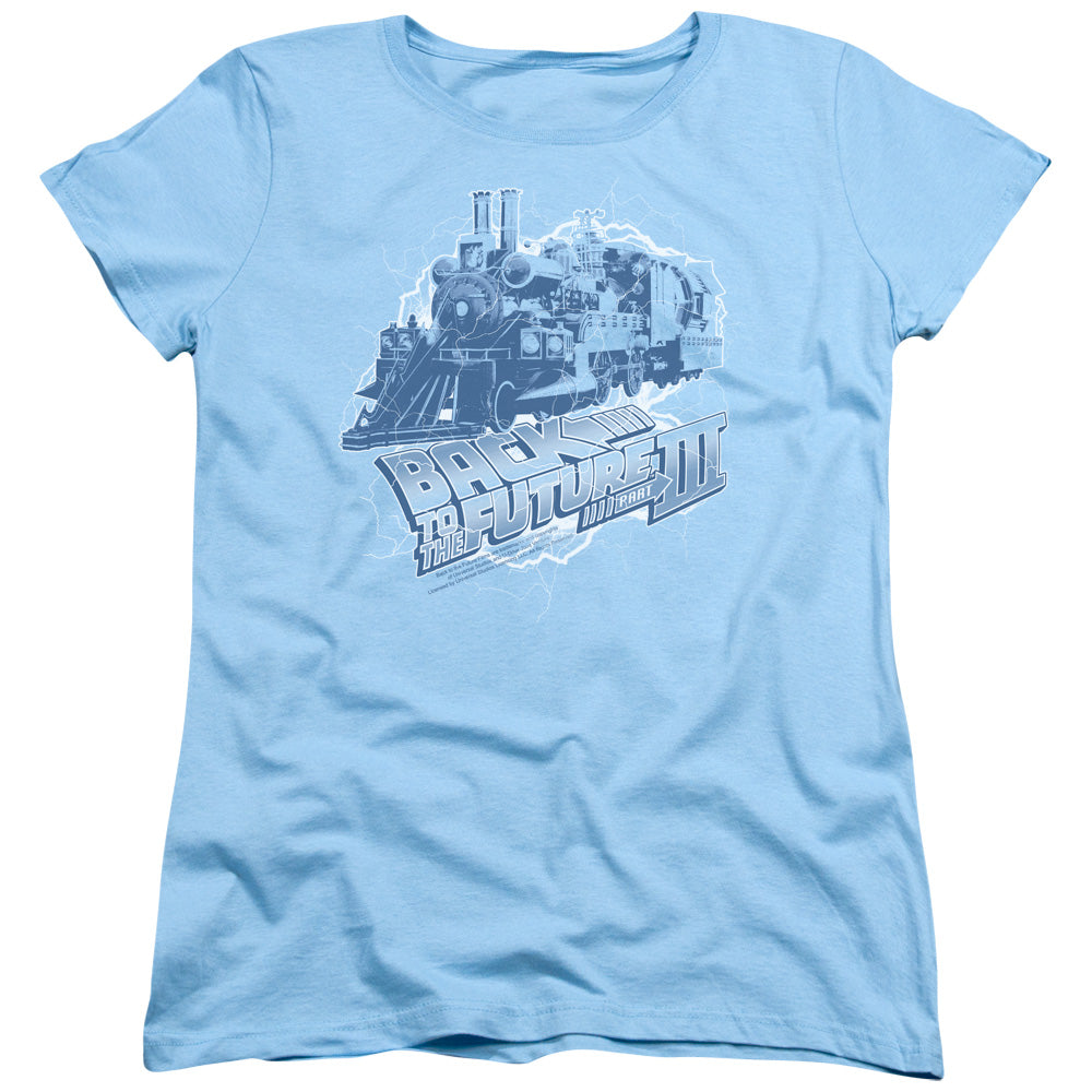 BACK TO THE FUTURE III/TIME TRAIN - S/S WOMENS TEE - LIGHT BLUE