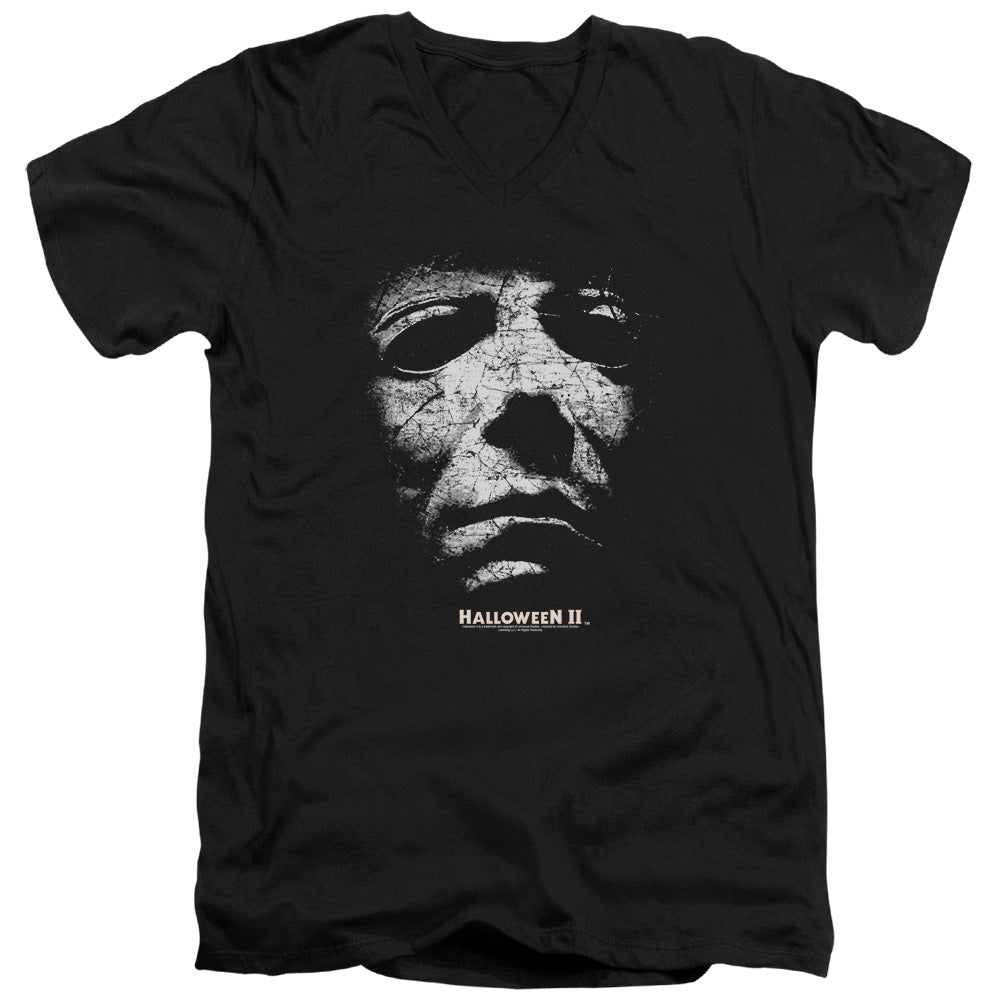 HALLOWEEN II/MASK - S/S ADULT V-NECK 30/1 - BLACK
