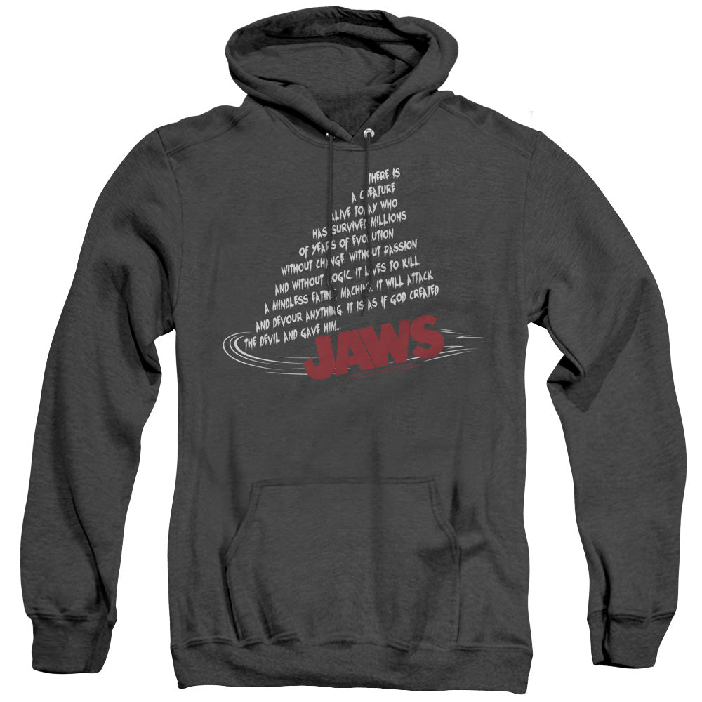 JAWS/DORSAL TEXT - ADULT HEATHER HOODIE - BLACK