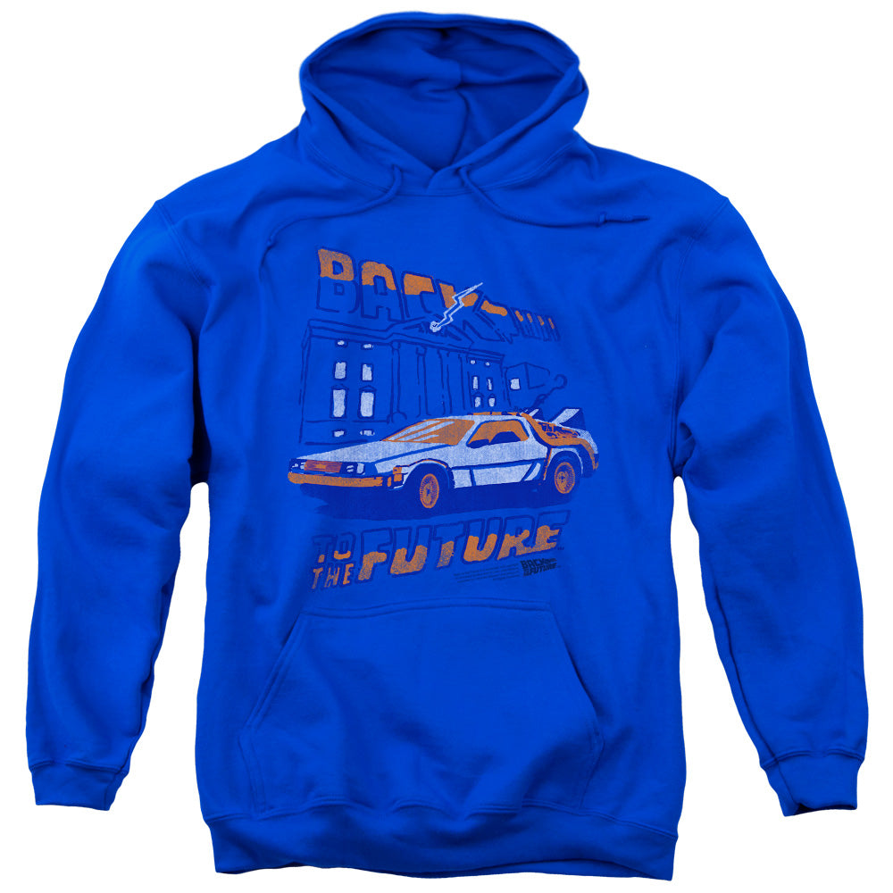 BACK TO THE FUTURE/LIGHTNING STRIKES - ADULT PULLOVER HOODIE - ROYAL BLUE