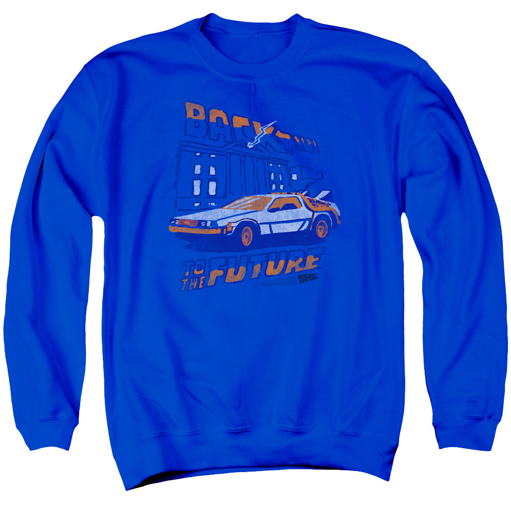 BACK TO THE FUTURE/LIGHTNING STRIKES - ADULT CREWNECK SWEATSHIRT - ROYAL BLUE