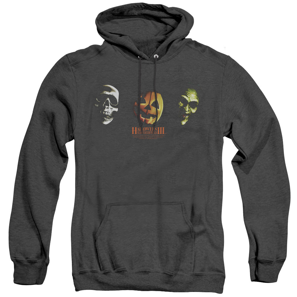 HALLOWEEN III/THREE MASKS - ADULT HEATHER HOODIE - BLACK